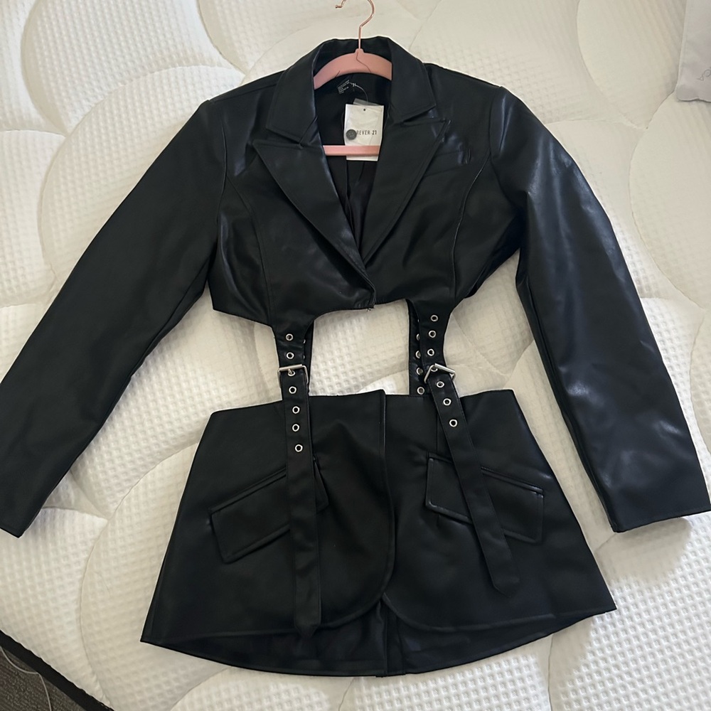 Leather blazer with cuts